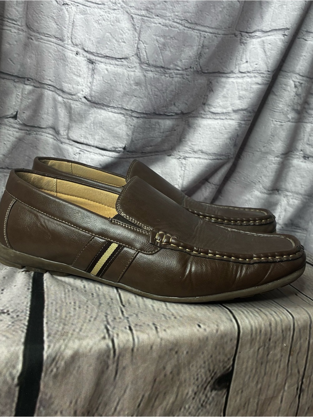 Country Club Casual Brown Pleather Light Academia Ivy League Moc Loafers Size 10